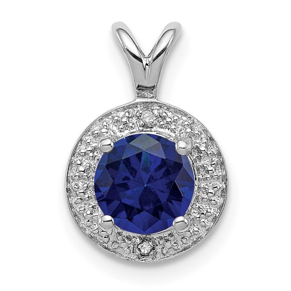 Rhodium Plated Sterling Silver, Diamond, Lab Cr Sapphire Pendant